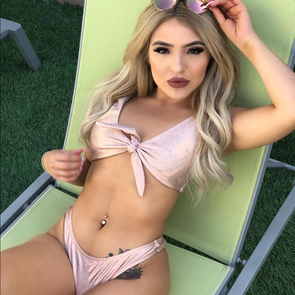 NWT Metallic Rose Gold Tie Front Swim Top